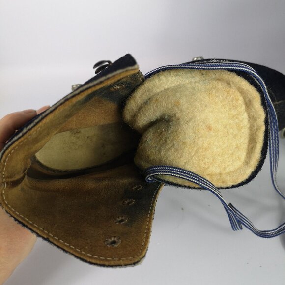 Vintage Suede Roller Skate Boots Navy Blue Dominion Women's Size 6 1980's - Picture 7 of 12